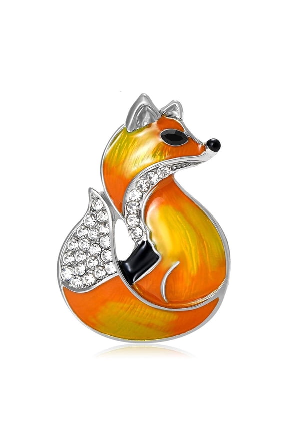 O Cartoon Enamel Foxes Brooch With Rhinestones Elegant Pin Adornment For Women Party Accessories Gift