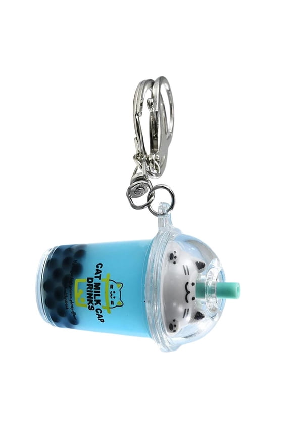 O Cat Milk Tea Bag Charm Keyring Acrylic Keychain Fashionable Couple Phone Pendant