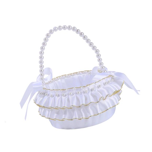 LICEWO Chic White Ribbon Fabric Wedding Basket For Petal Scattering Ceremonial Use