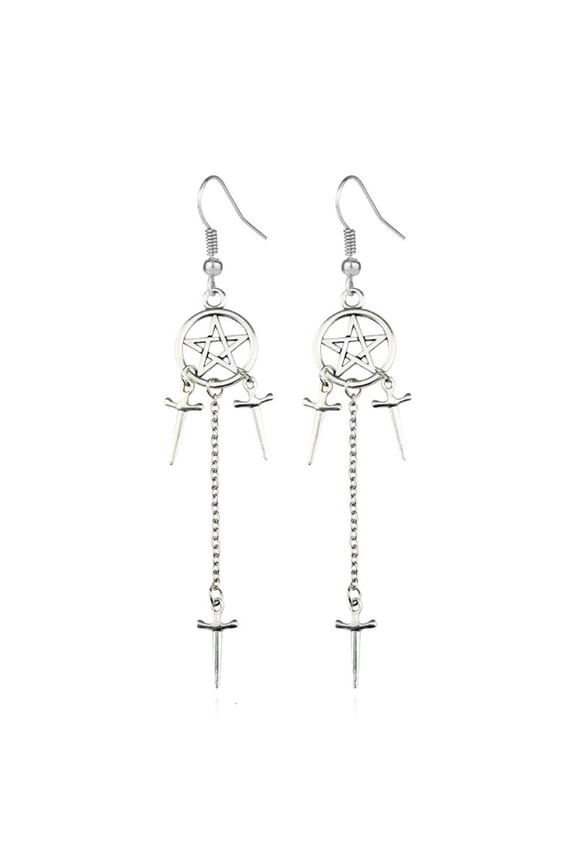 O Creative Dangle Earring Five-pointed Star Pendant Sacred Sword Gothic Earrin