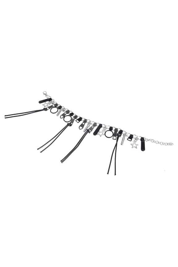 O Cyber Punk Zipper Necklace Edgy Clavicle Chains Hip Hop Choker Rope Neckchains with Star Pendant Women Jewelry