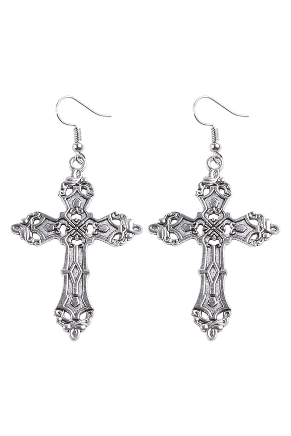 O Dangle Drop Earring European American Baroque Cross Ear Hooks Religious Christian Goth Punk Jewelry