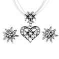 thumbnail image 1 of LICEWO Edelweiss Necklace Earrings Set Ribbon Rope Choker Traditonal Oktoberfest Party, 1 of 11