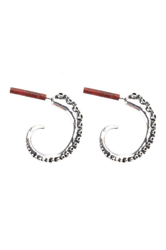 O Fashion Silver Squid Tail Stud Earrings Octopus Foot Earrings for Surprise Gift