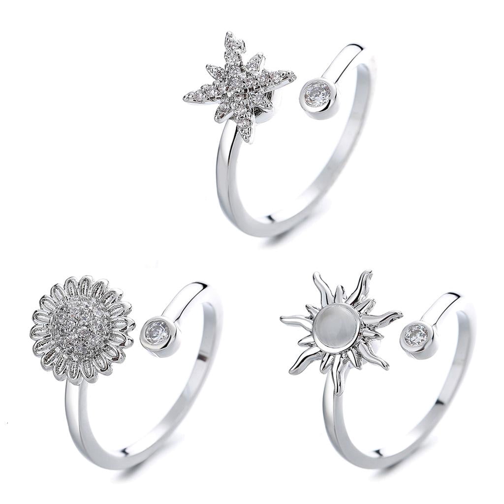 LICEWO Fidget Anxiety Ring Six-pointed Star Daisy for Sun Flower for ...