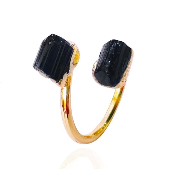 LICEWO Gold Plated Resizable Irregular Shape Natural Black Crystal Stone