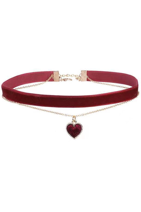 O Harajuku Love Heart Pendant Choker Double Layer Necklace Adjustable Clavicle Chain Simple Short Chain Jewelry Decor
