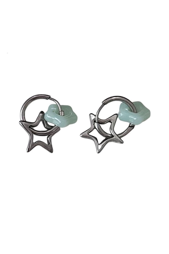 O Imitation Jade Star Hoop Earring Handmade Simple Stud Earrings Unique Charm Dangle Earrings Fashion Hip Hop Jewelry