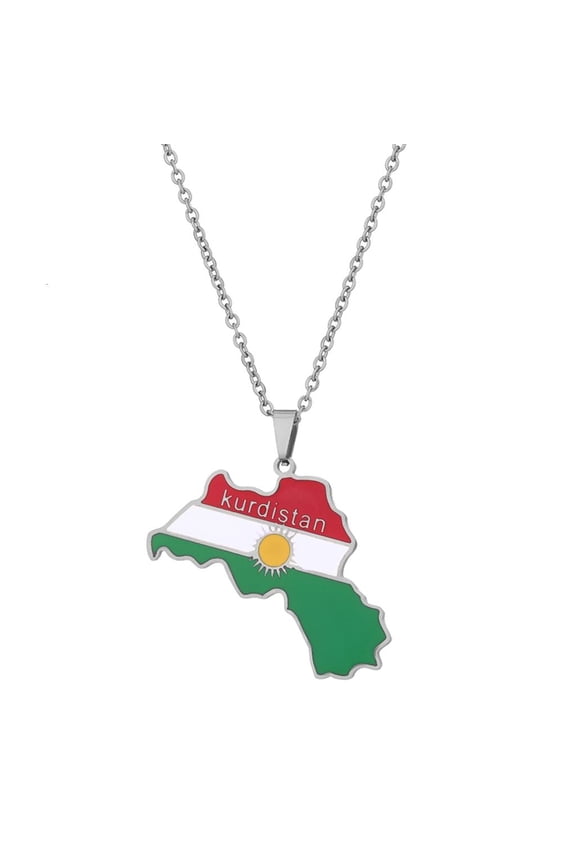 O Kurdistan Map Necklace for Women Men Chains Gold Silver Kurdistan Flag Map Pendants Necklace Stainless Steel Jewelry