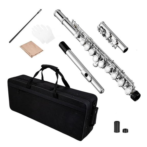 LICEWO Light weight and Portable 16 Key Closed Hole C Key Silver Plated Flute Ideal for Traveling Musicians
