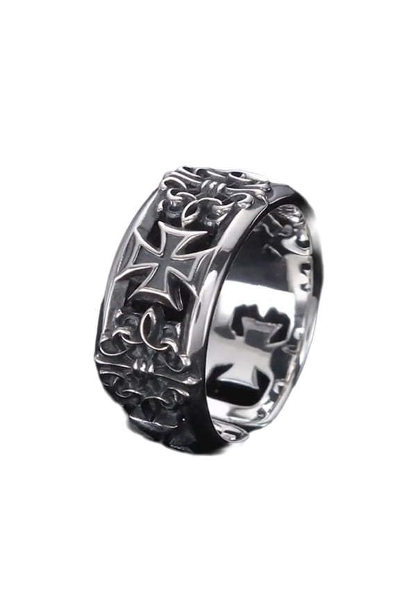 O Men's Punk Styles Crosses Rings Retro Hip Hop Jewelry Adjustable Copper Metal Rings for Unique Personality
