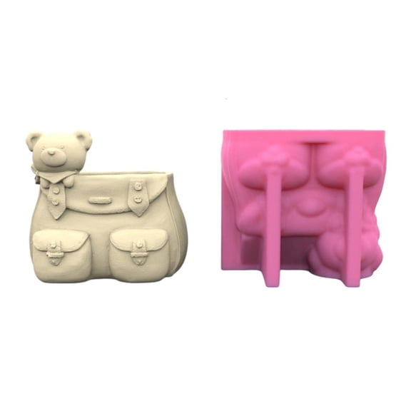 LICEWO Mini Garden Statues Backpack Bear Flower Pot Mold Unique Pen Holder Resin Molds