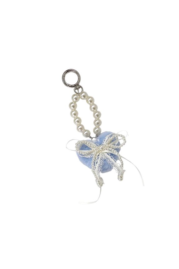 O Modern Heart Shape Keychain Decorated with Lace Pattern and Pearls Accent, Fashionable bag Decoration Beaded Keyring