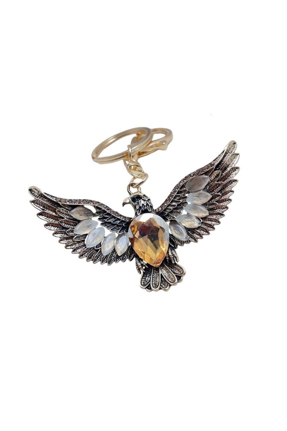 O Multifunctional Keychain For Keys And Bags Featuring Hawks Wing Design And Glowing Cat Eye Stone Vintage Finish Perfect Gift