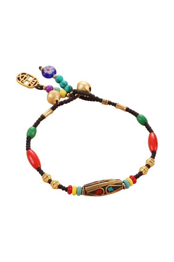 O Natural Stone Tibetan Nepalese Beaded Bracelet Handcrafted with Copper Beads Wristband for Meaningful Gift Giving