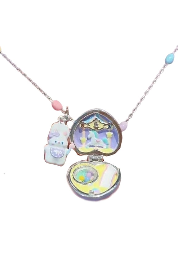 O Openable Rabbit Heart Shaped Choker Cartoon Bunnys Necklace Clavicle Chain Jewelry Adjustable Collarbone Chain Ornament