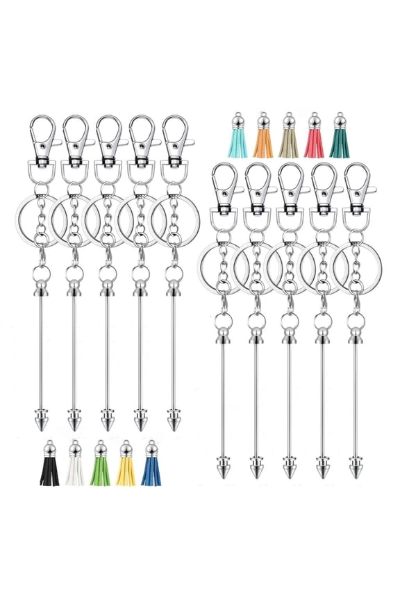 O Pack of 10 Metal Keychain Rod Blanks for Crafting Keychains Beaded Keychain Rod