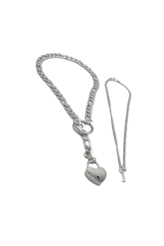 O Pack of 2 Heart Lock and Key Pendant Necklace Adjustable Collarbone Chain