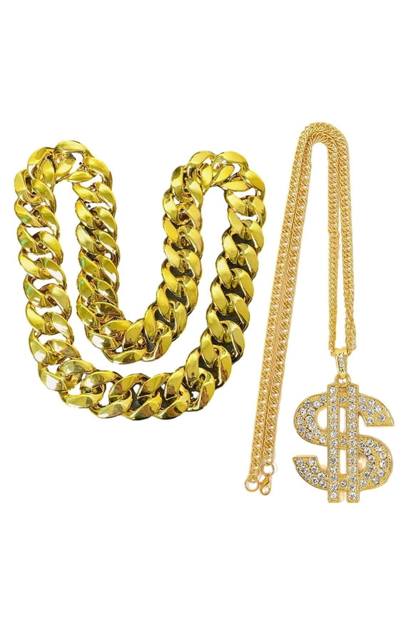 O Pack of 2 Rapper Chains Versatile Gold Chain Necklace Hip Hop Necklace CCB Material Perfect for Parties Hip Hop Culture