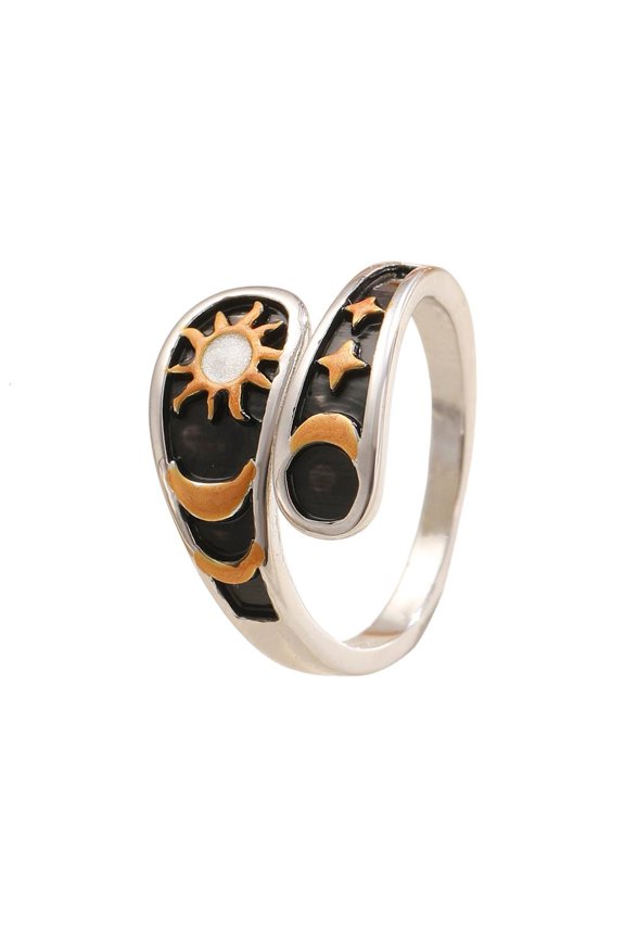 O Perfect Gift Copper Ring with Moon Star Sun Design Adjustable for Everyone