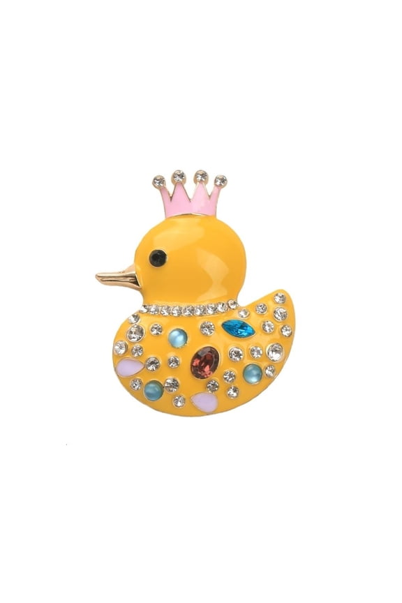 O Playful Duck Shaped Brooch Crowns Rhinestones Decoration for Women Stylish Lapel Pin Garments Bags Hats Accessory