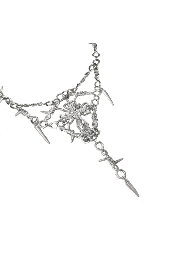 O Punk Barbed Wire Necklace Choker Cross Pendant Choker Hip Hop Rock Jewellery