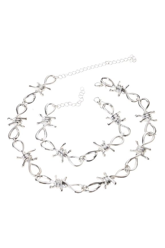 O Punk Jewelry Set Barbed Wire Brambles Necklace Bracelet for Motorcyclists Bikers