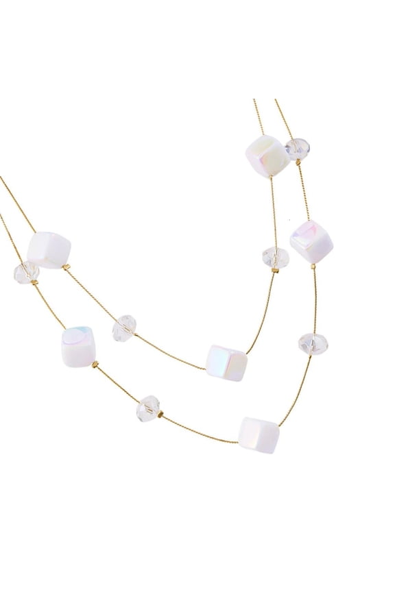 O Resin Double Layer Geometric Square Chokers Necklace Auroras White