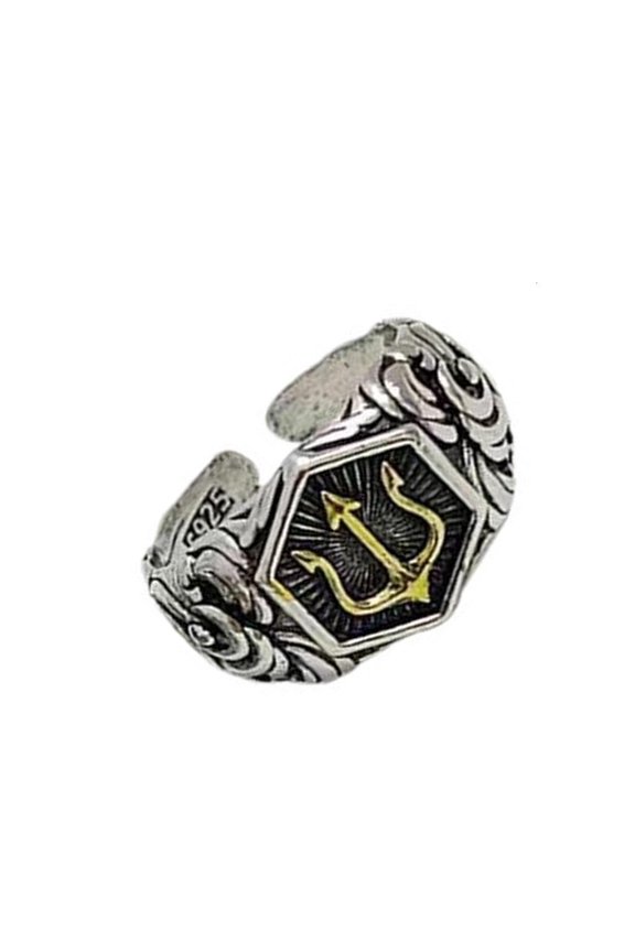 O Retro Nauticals Tridents Symbol Adjustable Mens Rings Stylish Unisex Jewelry For Casual Or Formal