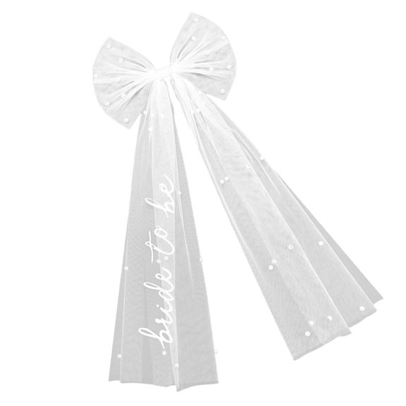 LICEWO Romance Pearls Hair Bows Hair Clip Tulle Large Bowknot Veil for Bridal Shower