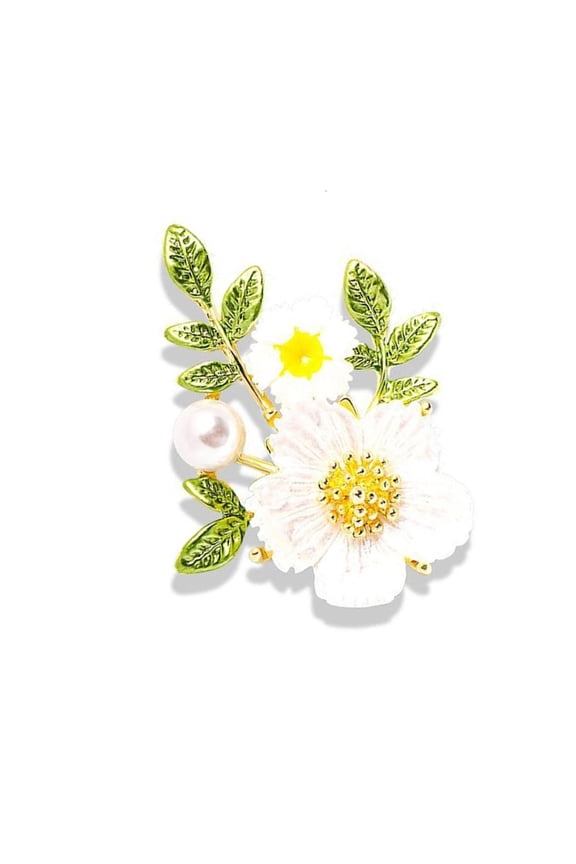 O Shimmering Crystal Brooch For Women Clothing Daisy Flower Pin with Rhinestones Pearls Dress Coat Jewelry Accessory