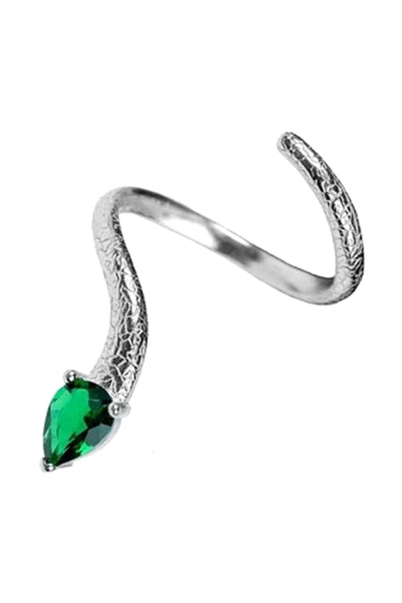 O Silver Color Cool Snake Shape Rings for Women Green Crystal Adjustable Open Finger Ring Weddings Party Jewelry Gift