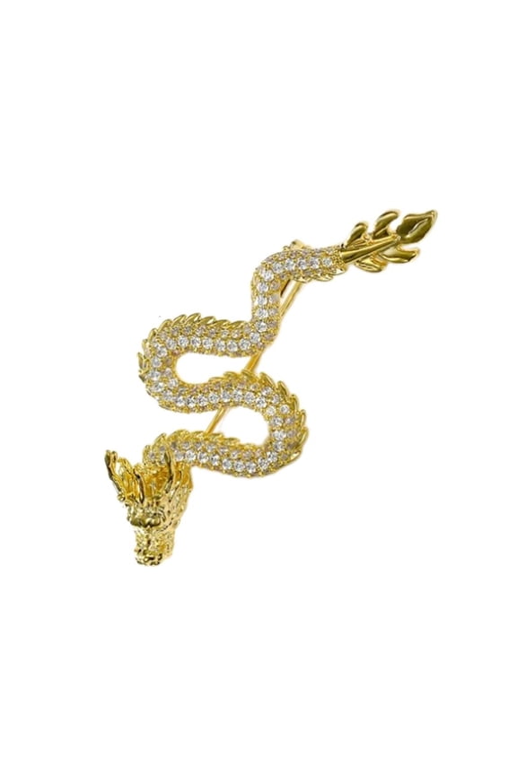 O Sparkling Dragon Lapel Pin Zircon Stones Zodiacs Chinese Dragon Brooch Pins
