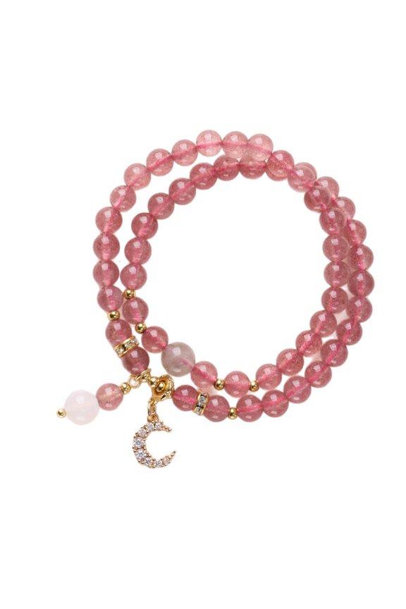 O Stackable Three Strand Natural Strawberry Quartz and White Agate Handcrafted Bracelet for Everyday Fashion Accessory