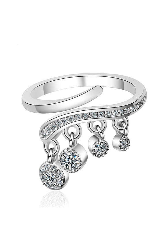 O Statement Band Rings Adjustable Tassel Chain Dangle Charm Ring Wedding Present