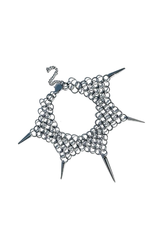 O Studded Punk Style Adjustable Chain Necklace Lightweight Alloy For Everyday Wear