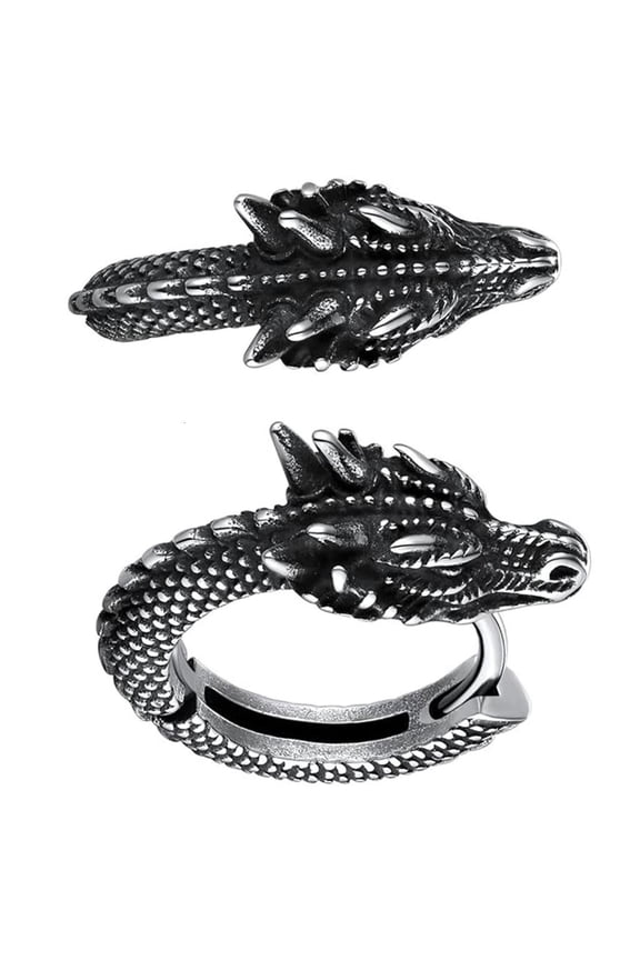 O Stylish Dragon Hoop Earrings Stainless Steel Ear Studs for Men Women Hip Hop Punk Party Accessory Unisex Jewelry