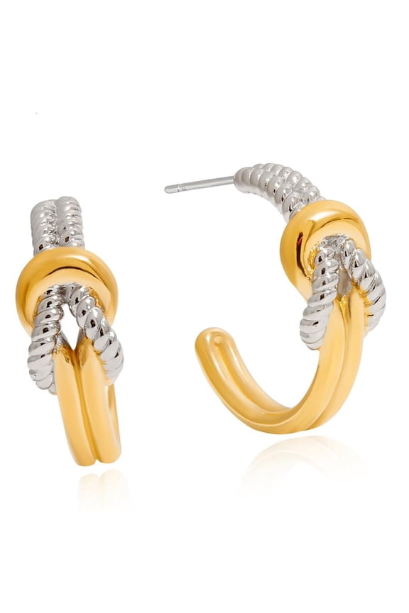 O Stylish Two Tone Drop Earrings Interlocked C Hoops Layering Look For Daily Outfits