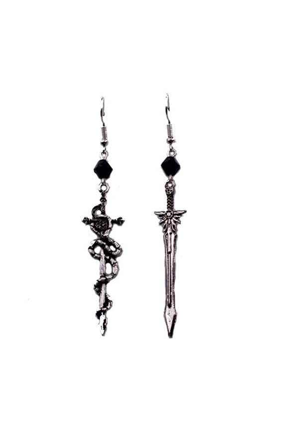 O Sword Earrings for Men Women Alternative Asymmetrical Dangle Earrings Unisex Gothic Earrings Jewelry Gift
