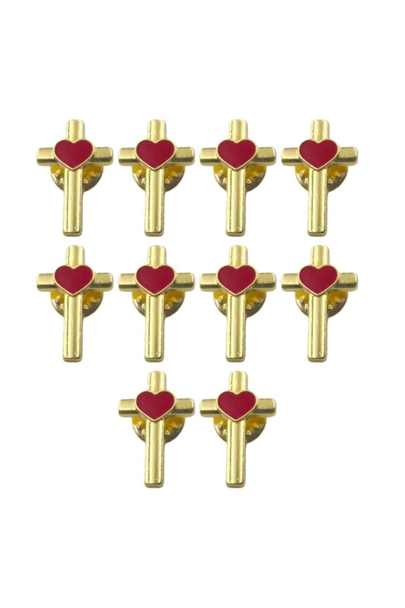 O Symbolic Heart Crosses Enamel Pin Brooch Religious Symbol Lapel Accessories