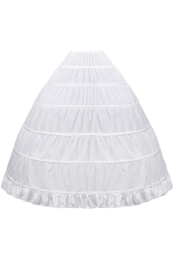 O Women Floor-Length Full A-Line Crinoline 6 Hoop Bridal Wedding Dress Slip Petticoat Gown Long Skirt Drawstring Waist Ruffles Hem Big Underskirt