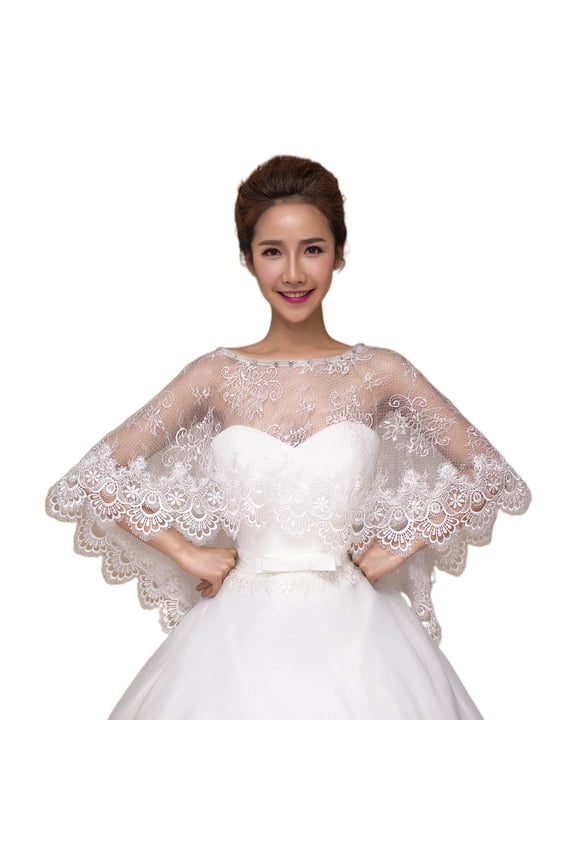 O Women Floral Lace Wedding Cape Hollow Out Sheer Shawl Wrap 1920s for Rhinestone Bridal Capelet Bolero Shrug Cover Up