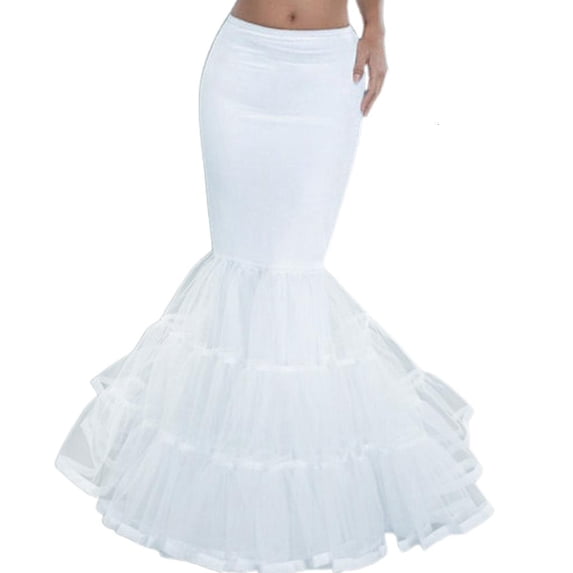 LICEWO Womens Layered Fishtail Petticoat Underskirt Hoopless White Floor Length Tulle Crinoline Trumpet Slips for Wedding Bridal Dress Ball Gown