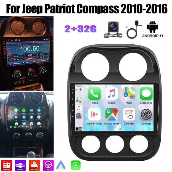 LICHENGTAI 10.1-Inch Car Stereo Radio Fit for Jeep Patriot Compass 2010-2016 with Wireless CarPlay Android Auto, Android 11 Car Player Radio with Bluetooth, WiFi, SWC, Mirror Link, GPS, 2+32G