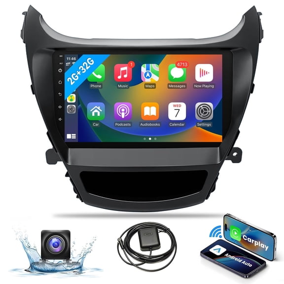 LICHENGTAI 2+64G Car Stereo for Hyundai Elantra 2014-2016 with Wireless Carplay Android Auto 9" Touch Screen Support GPS WiFi Bluetooth SWC Split Screen