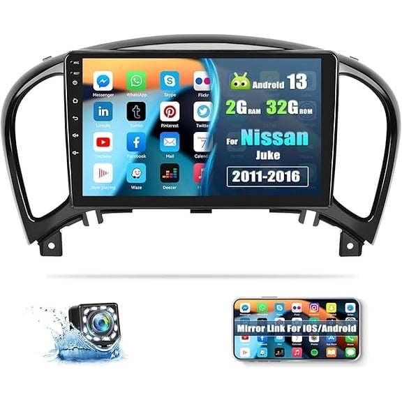 LICHENGTAI 2+64G Car Stereo for Nissan Juke 2011-2016 with Wireless Carplay Android Auto 9" Touch Screen Support GPS WiFi Bluetooth SWC FM/RDS