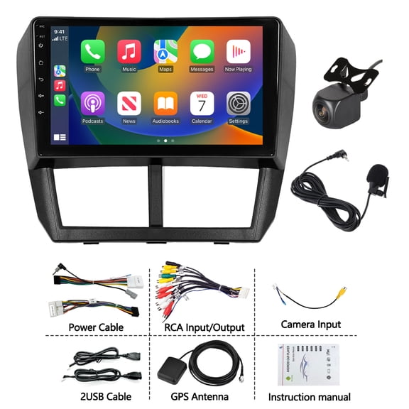 LICHENGTAI 2+64G Car Stereo for Subaru Forester/WRX/Impreza 2008-2012 with Wireless Carplay Android Auto 9" Touch Screen Support GPS WiFi Bluetooth