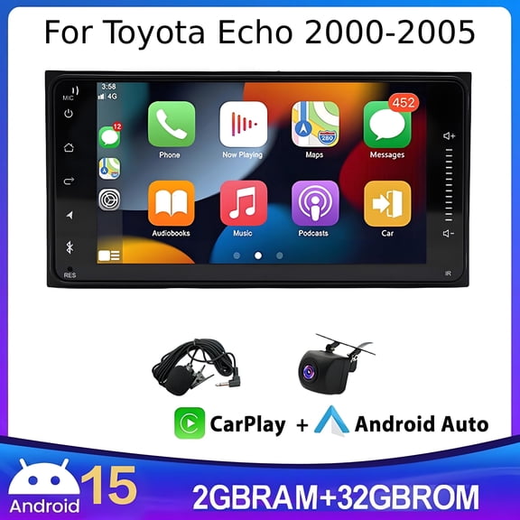 LICHENGTAI 2GB+32GB Car Stereo Radio 7" Touchscreen For Toyota Echo 2000-2005 with CarPlay Android Auto Head Unit with WiFi GPS Bluetooth + AHD Backup Camera/Microphone