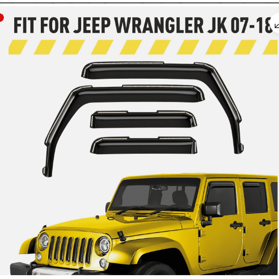 LICHENGTAI 4Pcs Wind Deflectors for Jeep Wrangler 2007-2018 Reinforced Acrylic Rain Shield Sun Protection Self-Adhesive