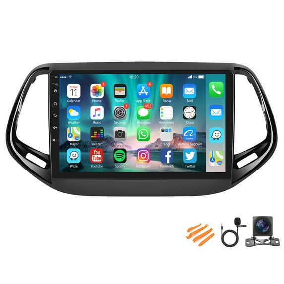 LICHENGTAI Android 12 Car Stereo Fit for Jeep Compass 2017-2019 with Apple Carplay Android Auto,10.1" HD Touchscreen Car Audio with WiFi, GPS Navigation, Bluetooth, FM/RDS, SWC, Backup Camera, 2+32G